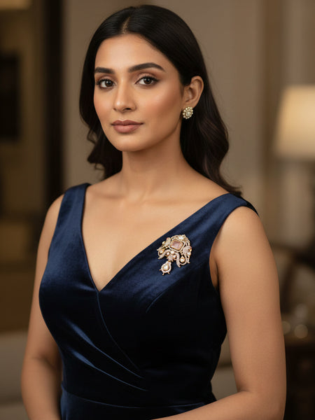 Victorian Moissanite Polki Brass Pendant – Victorina Double Golden Plating