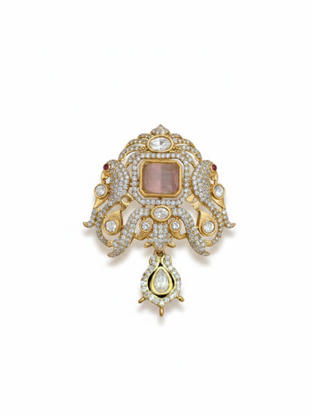 Victorian Moissanite Polki Brass Pendant – Victorina Double Golden Plating