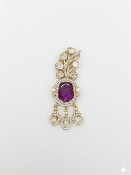 Victorina Moissanite Polki Brass Drop Pendant with Purple Doublets