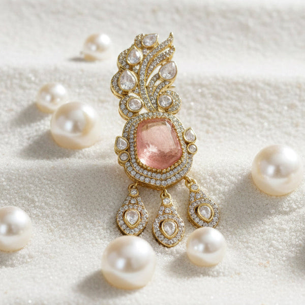 Victorina Moissanite Polki Brass Pendant with Peach Gem Doublets