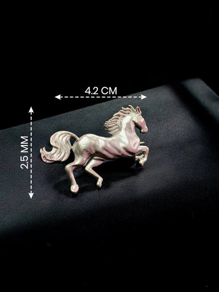 Elegant Running Horse Brooch Pin Matte Silver Finish Brass Brooch