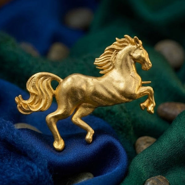 Royal Golden Horse Brooch Pin  Handmade Brass Designer Brooch