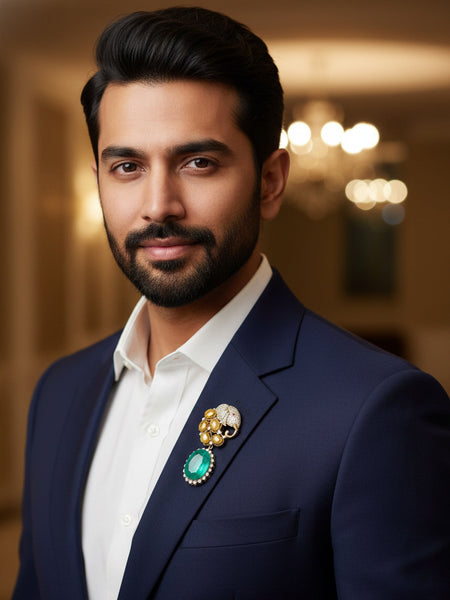 “Victorian Polish Elephant Brooch with Green Doublet and Moissanite Polki”