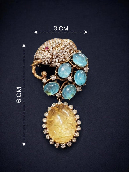 Royal Elephant Designer Brooch with Doublet Stones & Victorian Finish