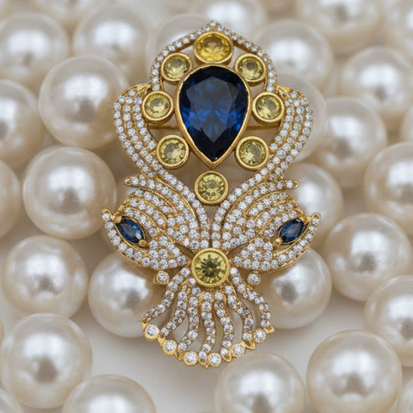 “Victorian Polish Blue Doublet Brooch with Moissanite Polki Work”