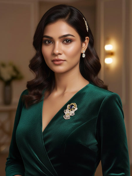 “Victorian Polish Blue Doublet Brooch with Moissanite Polki Work”