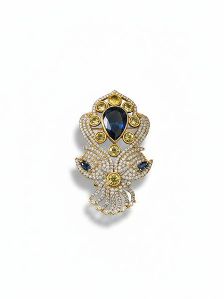 “Victorian Polish Blue Doublet Brooch with Moissanite Polki Work”