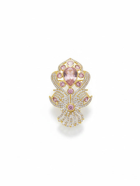 “Victorian Polish Pink Doublet Brooch with Moissanite Polki Work”