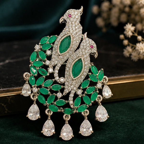 Premium Green Birds Design Stone Brooch Pin for Women Elegant Party & Wedding Accessory
