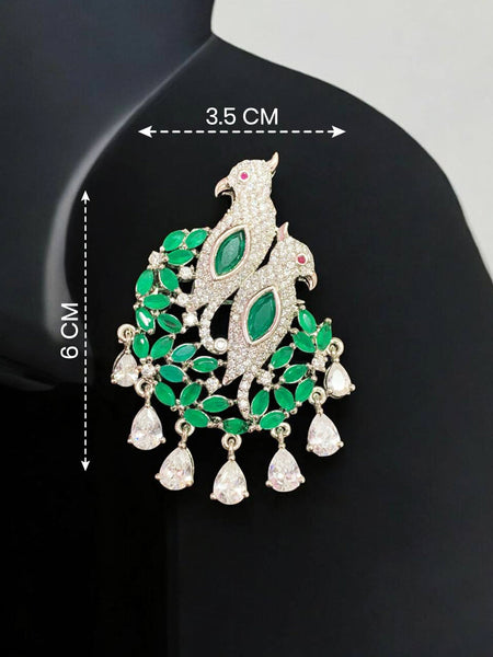 Premium Green Birds Design Stone Brooch Pin for Women Elegant Party & Wedding Accessory