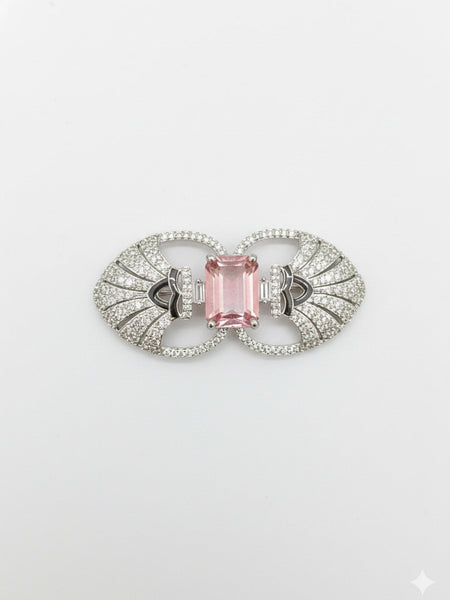 Victorian Silver Polish Brooch with Pink Doublet and Moissanite Polki