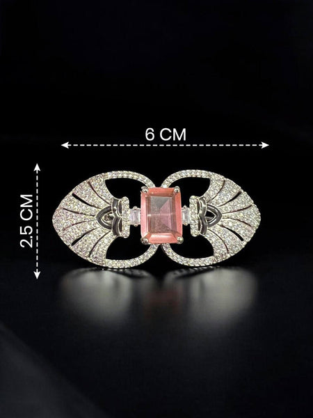 Victorian Silver Polish Brooch with Pink Doublet and Moissanite Polki