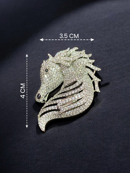 Luxury Crystal Horse Head Brooch Pin Silver Finish Designer Brooch
