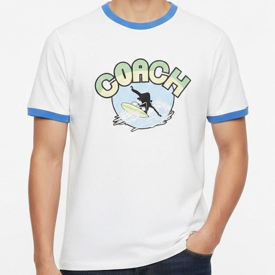 Premium Graphic Ringer T-Shirt for Men Surf Print Casual Tee