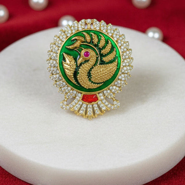 Victorian Polish Peacock Doublet Ring with Moissanite Polki