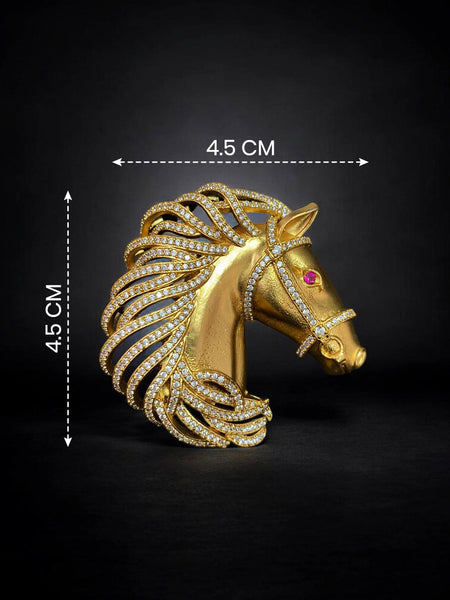 Royal Horse Head Brooch Pin – Matt Golden Finish with AAA AD Stones