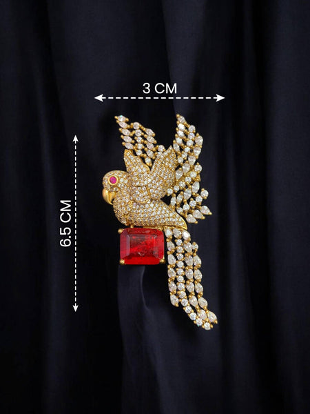 Royal Red Parrot Designer Brooch Luxury AD Crystal Bird Pin
