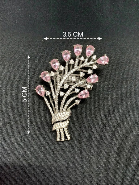 Elegant Pink Floral Designer Brooch Victorian Finish AD Stone Pin