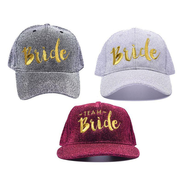 Adjustable Hip Hop Snapback Peak Hat Baseball Cap Women Summer Gold Letters Team Bride Embroidered Glitter Cloth