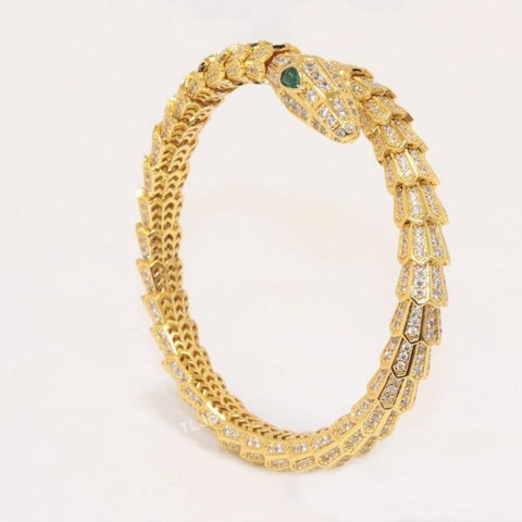 Premium Gold Bracelet  Diamonds and Two Emerald Eyes