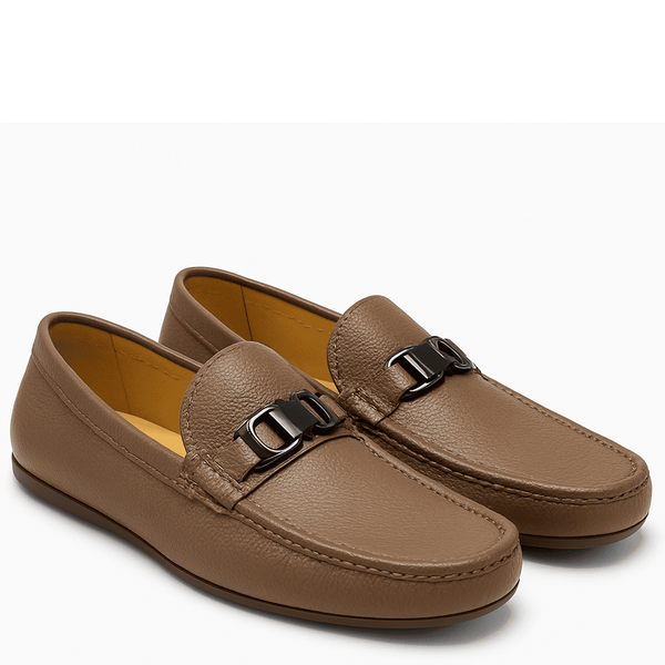 Luxury  Brown Leather Loafers with Signature Metal Logo