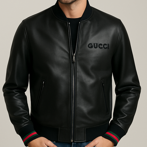 Premium Classic Black Leather Bomber Jacket
