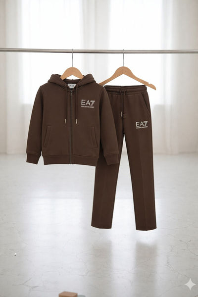 Kids Zip-Up Hoodie and Jogger Set - Brown