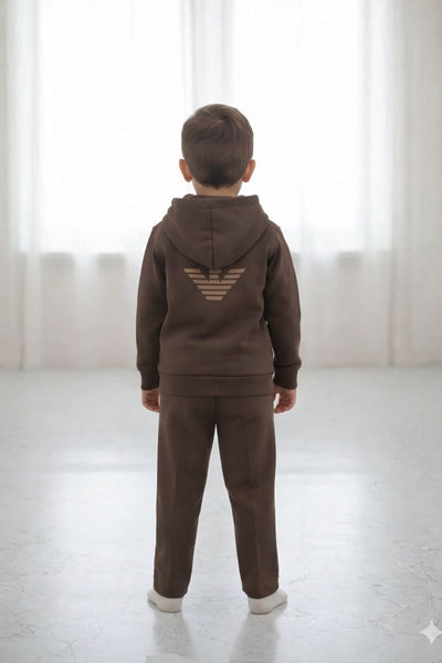 Kids Zip-Up Hoodie and Jogger Set - Brown
