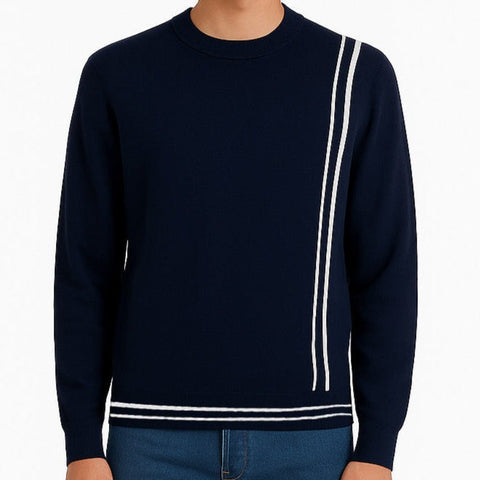 Men’s Wool Pullover with Signature Contrast Stripe Detailing