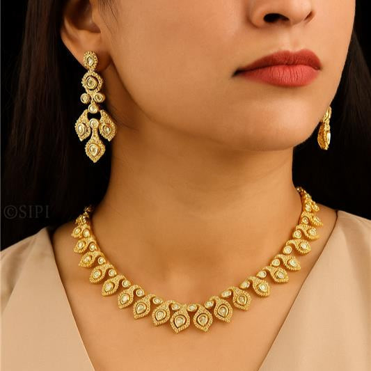 Elegant Gold-Plated Kundan Necklace & Earrings Set