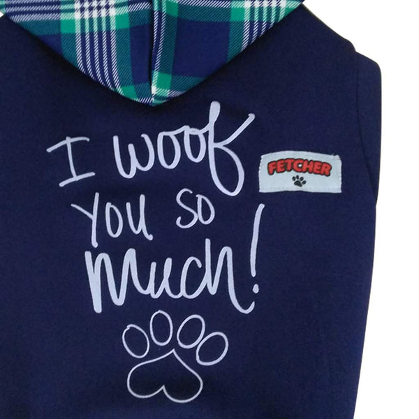 Dark-Blue 'I Woof You So Much' Dry Fit Hoodie for Small Breeds