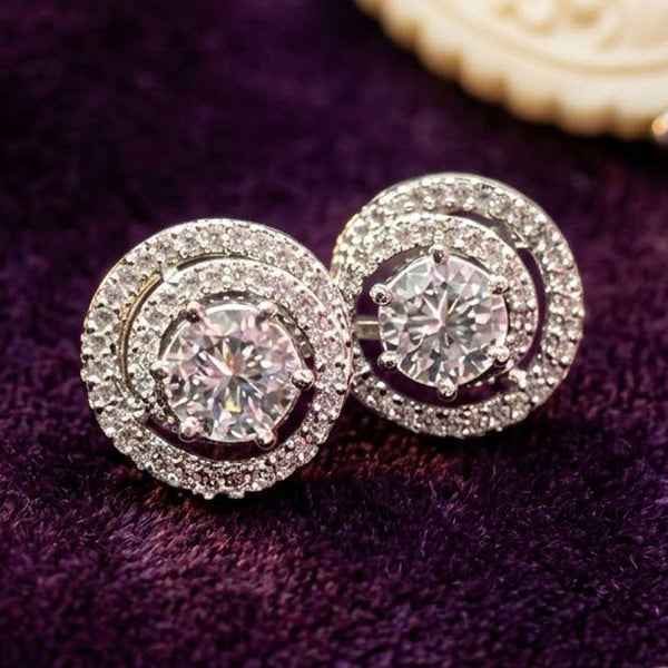 Elegant Round American Diamond Brass Ear Studs  Classic Sparkle Earrings