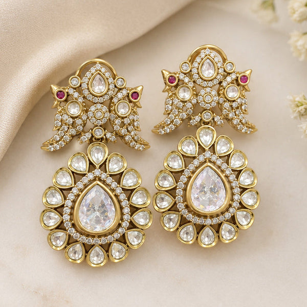 Luxury Gold Plated Kundan Drop Earrings for Women Elegant Crystal Party Wear Earrings