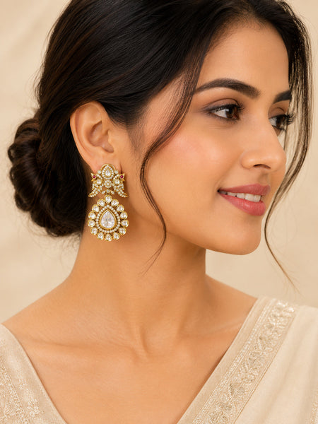 Luxury Gold Plated Kundan Drop Earrings for Women Elegant Crystal Party Wear Earrings