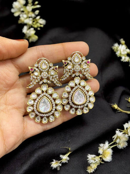 Luxury Gold Plated Kundan Drop Earrings for Women Elegant Crystal Party Wear Earrings