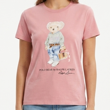 Premium Polo Bear Graphic Pink T-Shirt for Women
