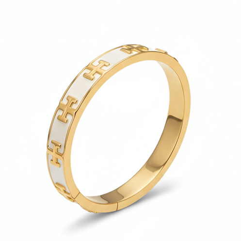 Premium Elegant Logo Bangle Bracelet Gold & Ivory Finish