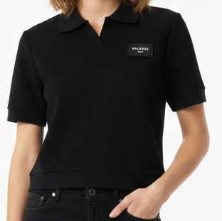 Women’s Classic Black Polo T-Shirt  Textured Casual Chic Top