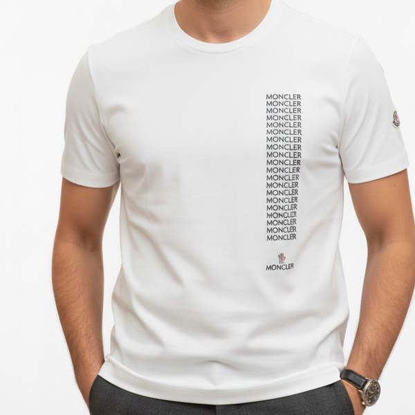 Premium Brand  White  T-Shirt with Vertical Logo Print