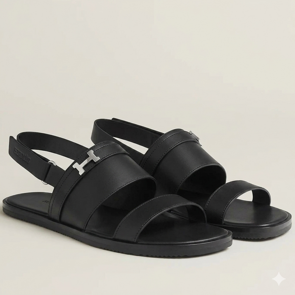 Premium Black Flat Sandals Stylish Double Strap Slingback Casual Footwear