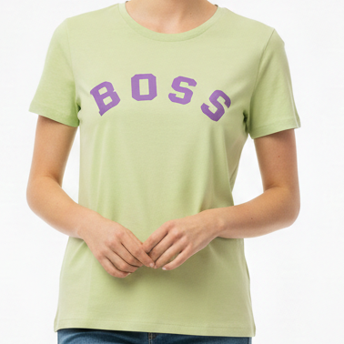 Stylish Women’s Light Green T-Shirt with Bold Logo Print