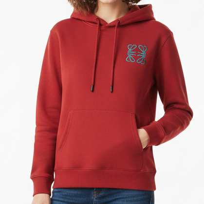 Premium Red Logo Embroidered Hoodie