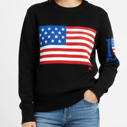 Men’s Premium Black American Flag Knit Sweater