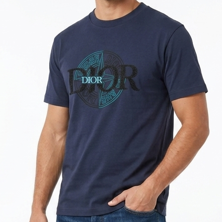 Premium Blue Embroidered Logo Drop Shoulder  T-Shirt for Men