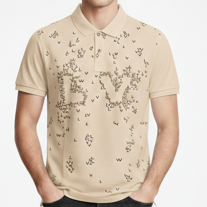Luxury Polo T-Shirt with All-Over Brand Logo Monogram