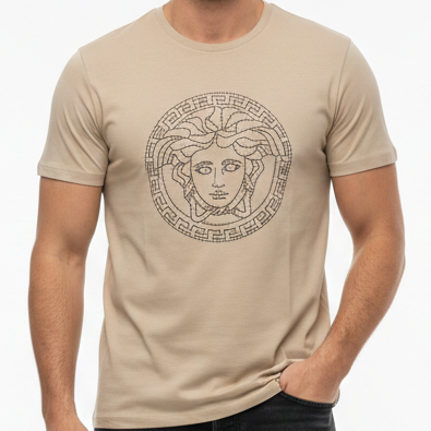 Premium Luxury Beige Graphic T-Shirt – High-End Minimal Emblem Design