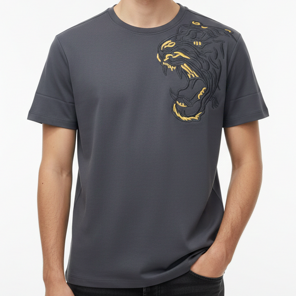 Men’s Dark Grey Premium T-Shirt with Tiger Embroidery Design