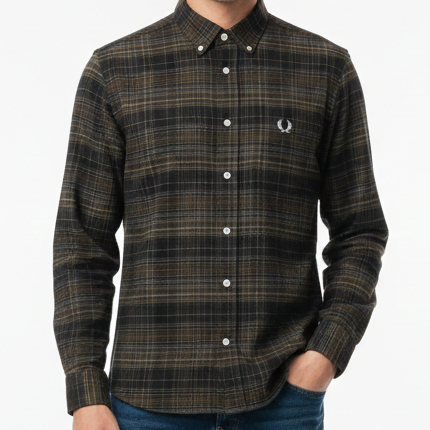 Dark Plaid Button-Down Shirt  Premium Cotton Casual Wear
