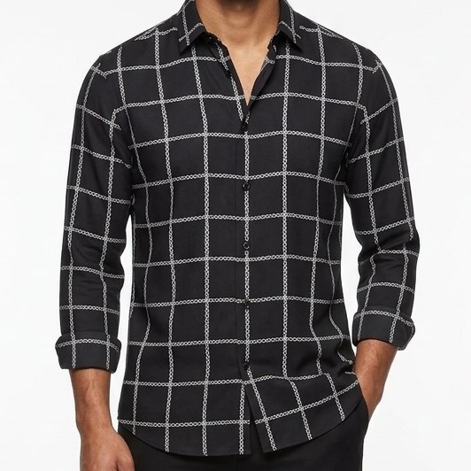 Black Checkered Print Premium Shirt for Men Stylish Regular Fit Casual Shirt