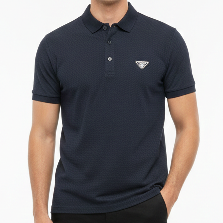 Triangle Logo Textured Polo Shirt Premium Luxury Casual Polo